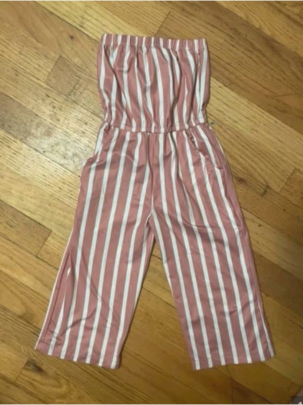 Girls' Pink and White Striped Strapless Jumpsuit